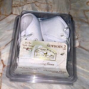 Little Things Mean a Lot White Christening Shoes Newborn Size 2 5GBBASH